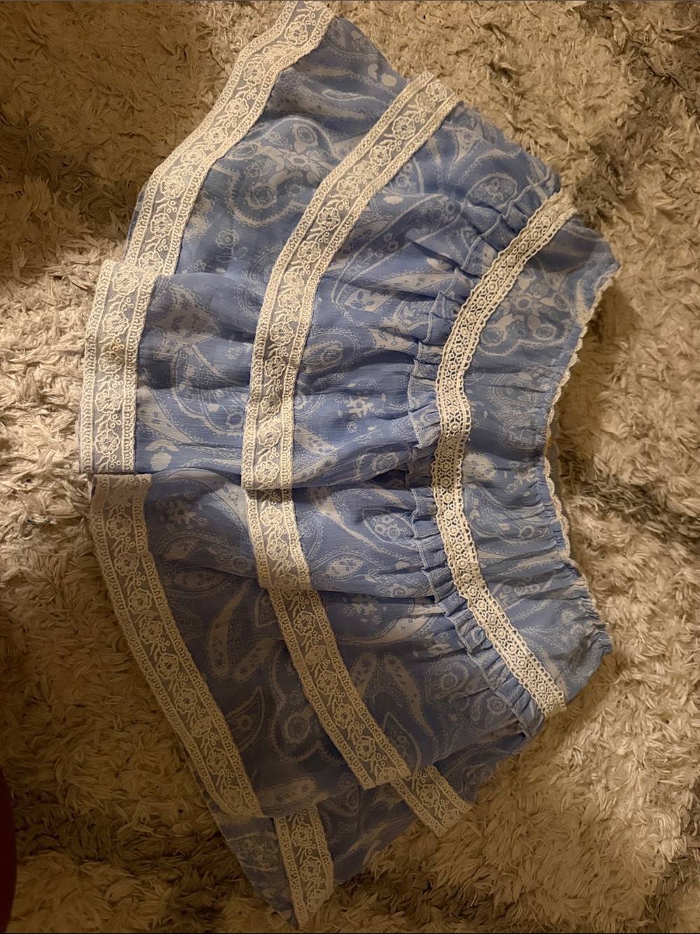 Urban Outfitters Light Blue Paisley Mini Skirt with Cream Lace